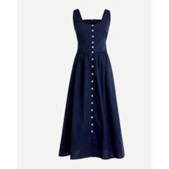 J. Crew Button-Front Cotton Poplin Dress Midi Navy with Pockets Size 16 - Picture 1 of 7